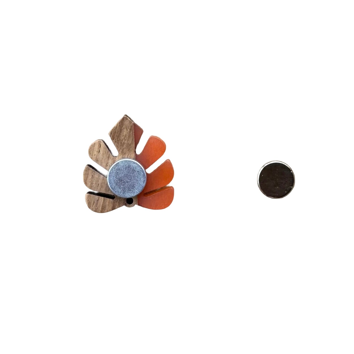 Leaf Needle Minder - Orange Resin and Brown Wood