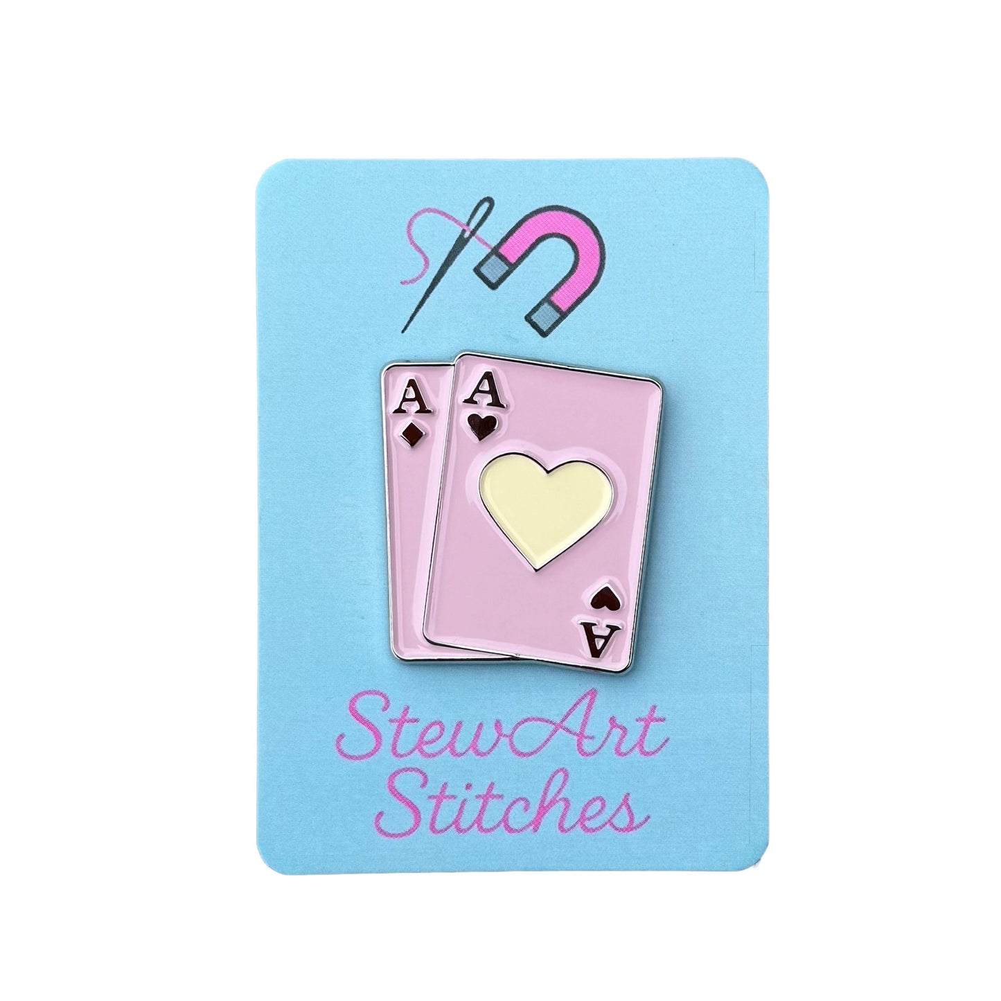 Pink Cards Enamel Needle Minder