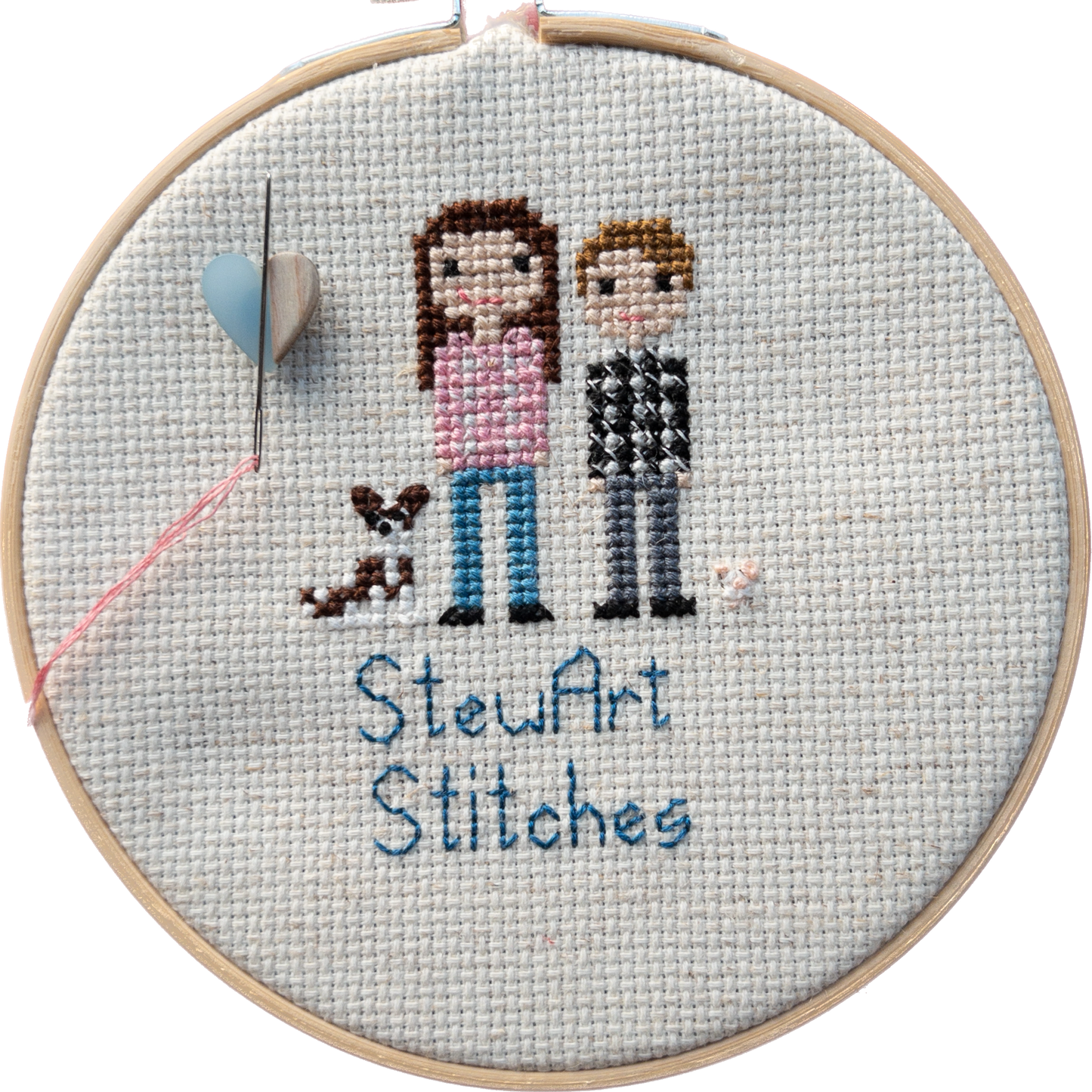 Heart shaped magnetic needle minder with blue resin and brown wood – perfect for cross stitch, embroidery, needlepoint, quilting, and hand sewing. A unique and functional needle holder for stitchers and crafters.