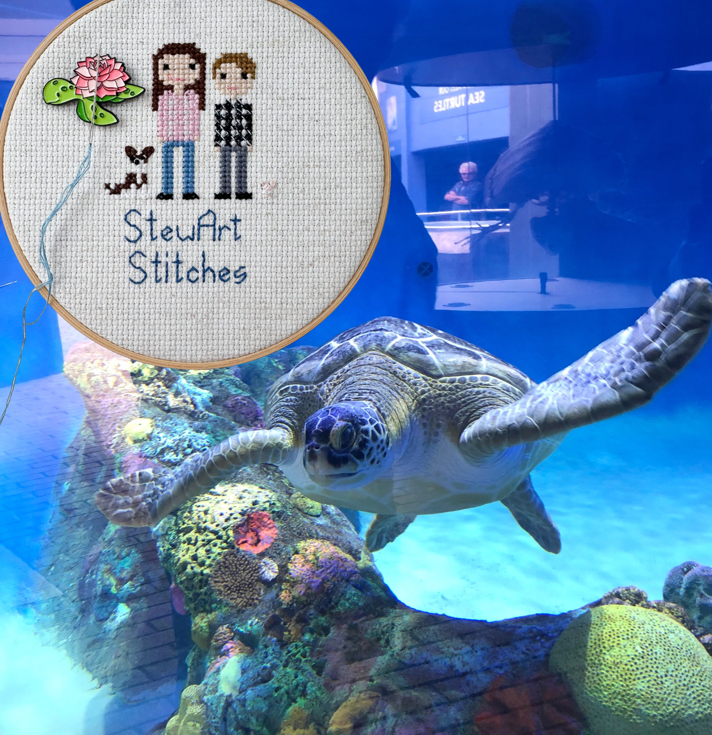 Floral turtle magnetic needle minder – cute enamel accessory with turtle and flowers for cross stitch, embroidery, and needlepoint – ocean and nature themed stitching gift.