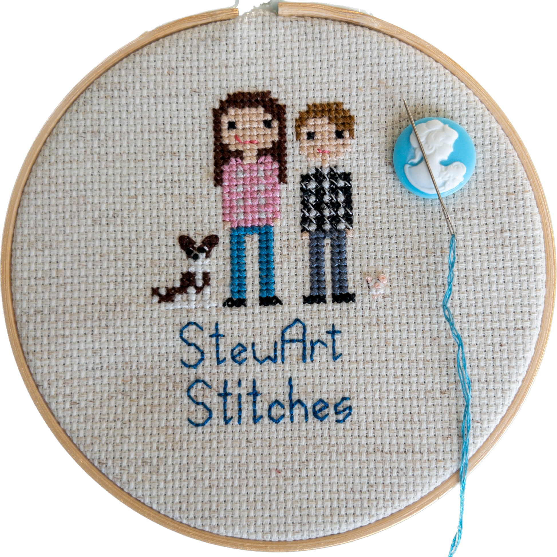 Vintage inspired blue and white cameo resin needle minder for cross stitch, needlepoint and embroidery, antique-style stitching accessory, unique resin needle minder for craft lovers, elegant sewing tool gift.