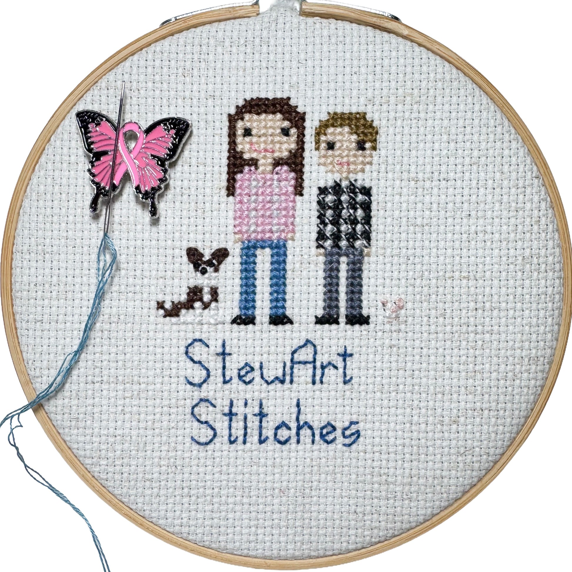 Butterfly Pink Ribbon magnetic enamel needle minder – a meaningful needle holder for cross stitch, embroidery, sewing, quilting, or needlepoint. Show your support and raise breast cancer awareness with every stitch.