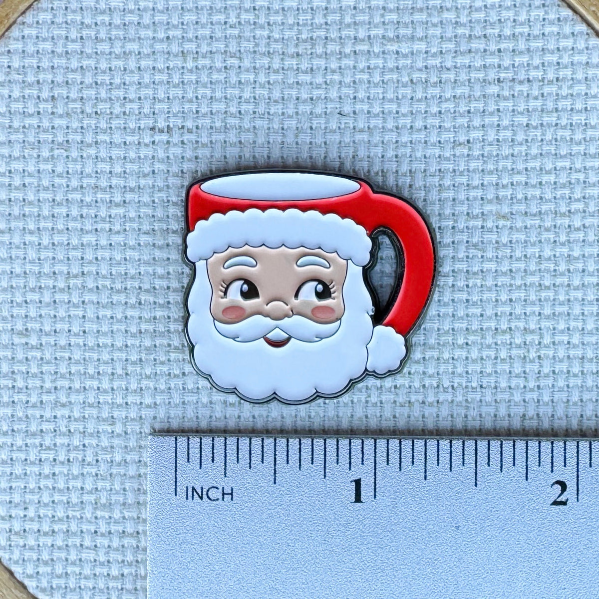 Christmas Santa Mug Needle Minder magnetic needle holder for cross stitch, needlepoint, embroidery, quilting, sewing and other stitching projects.