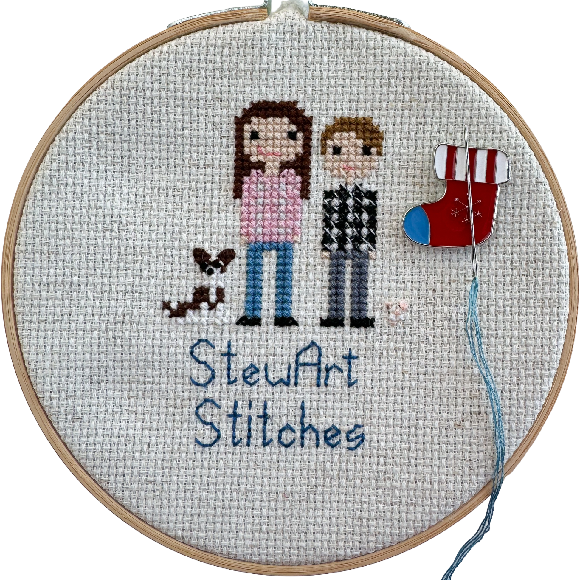 Christmas stocking magnetic needle minder – festive enamel accessory for cross stitch, embroidery, and needlepoint – holiday stitching gift with classic stocking design.