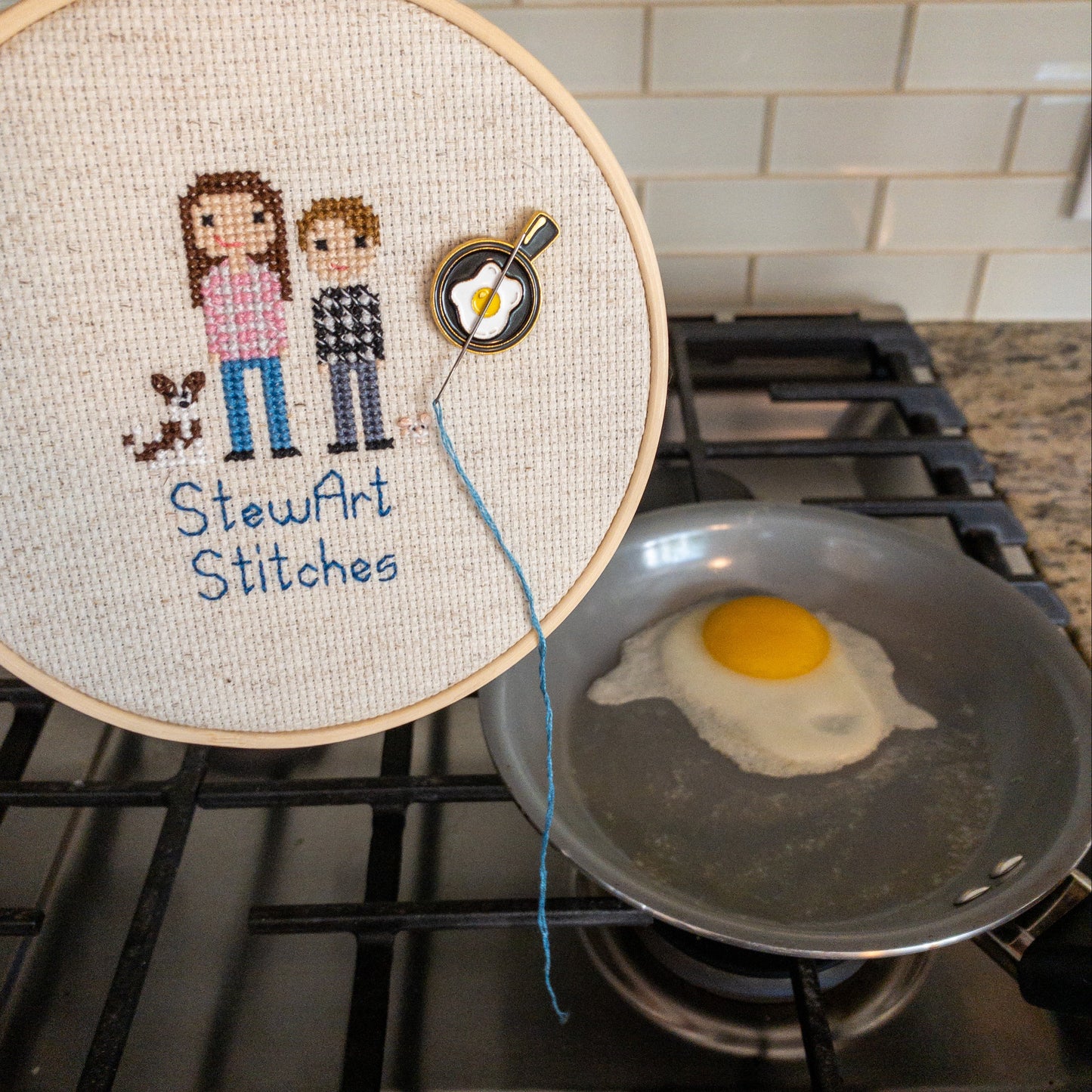 Fried Egg in Pan Enamel Needle Minder