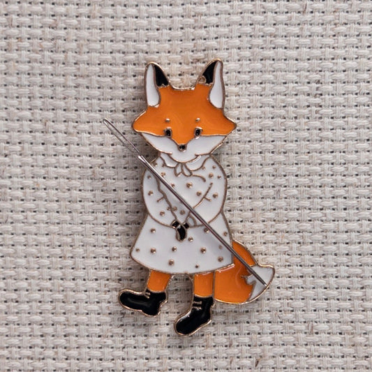 Lady Fox Enamel Needle Minder