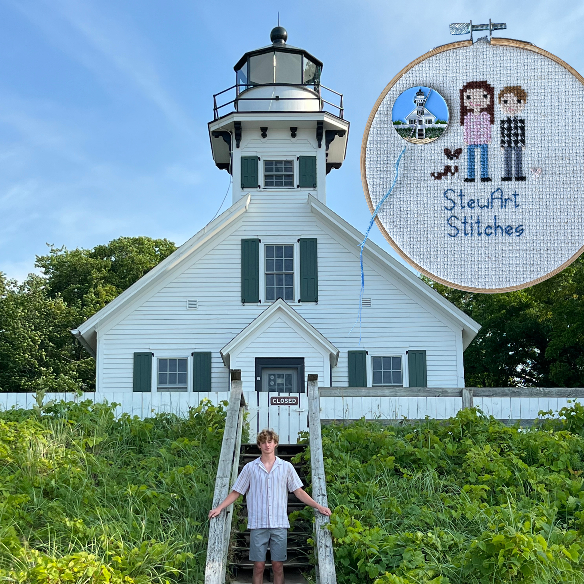 Mission Point Lighthouse magnetic enamel needle minder inspired by the iconic Traverse City, Michigan landmark, perfect for cross stitch, needlepoint, embroidery, quilting and sewing.