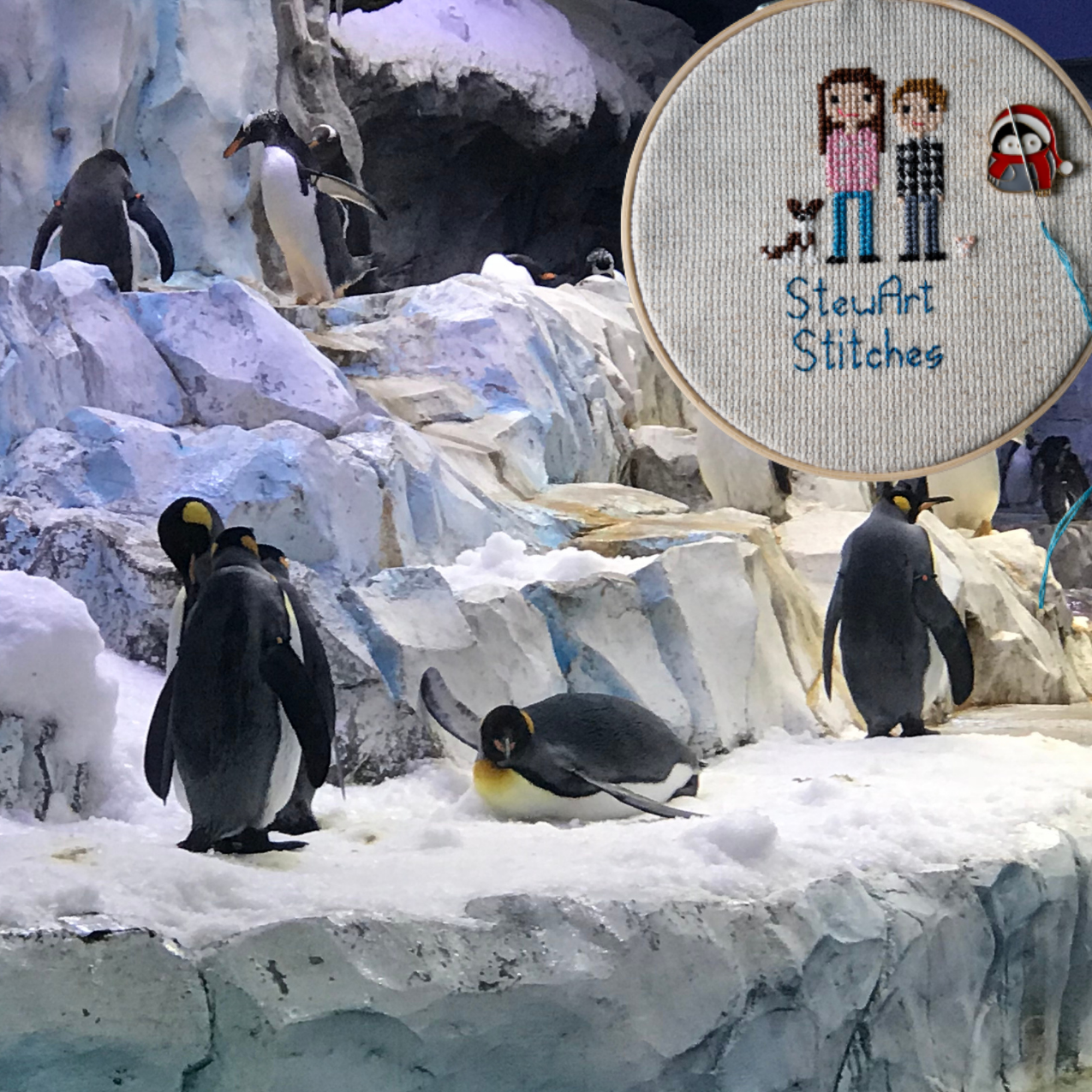 Penguin in Santa hat magnetic needle minder – cute enamel accessory for cross stitch, embroidery, and needlepoint – festive winter stitching gift for holiday crafters.