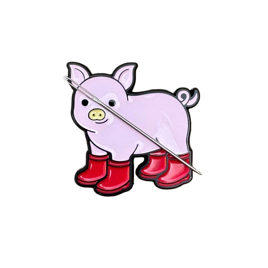 Pig with Red Boots Enamel Needle Minder