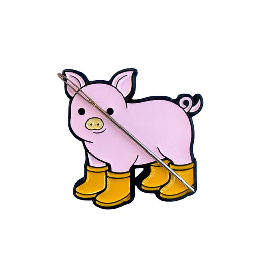 Pig with Yellow Boots Enamel Needle Minder