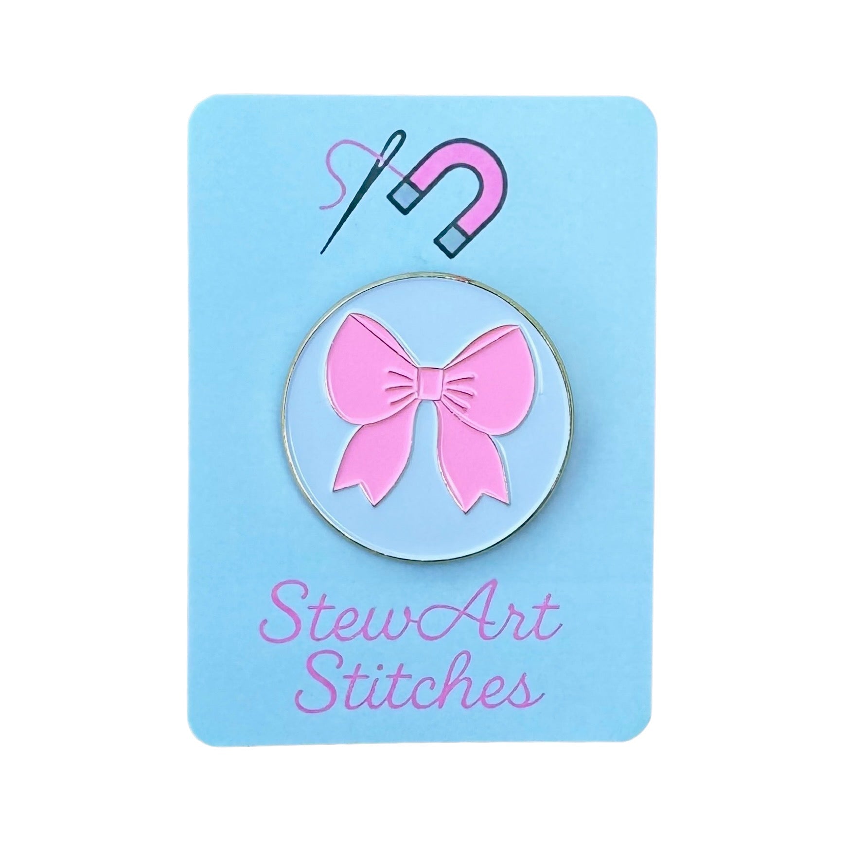 Pink Bow Enamel Needle Minder