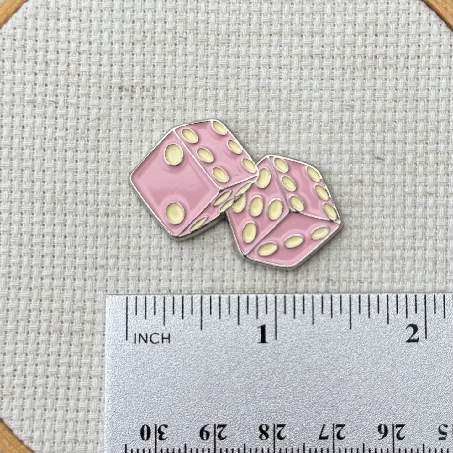 Pink Dice Enamel Needle Minder
