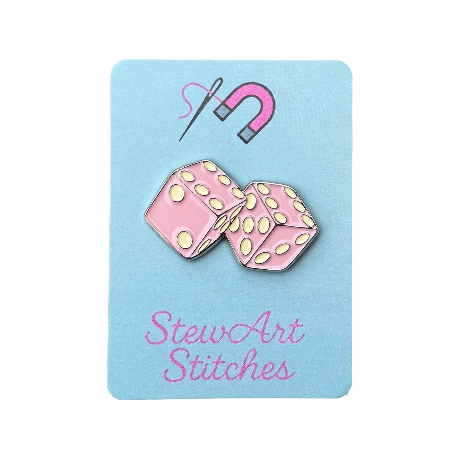 Pink Dice Enamel Needle Minder