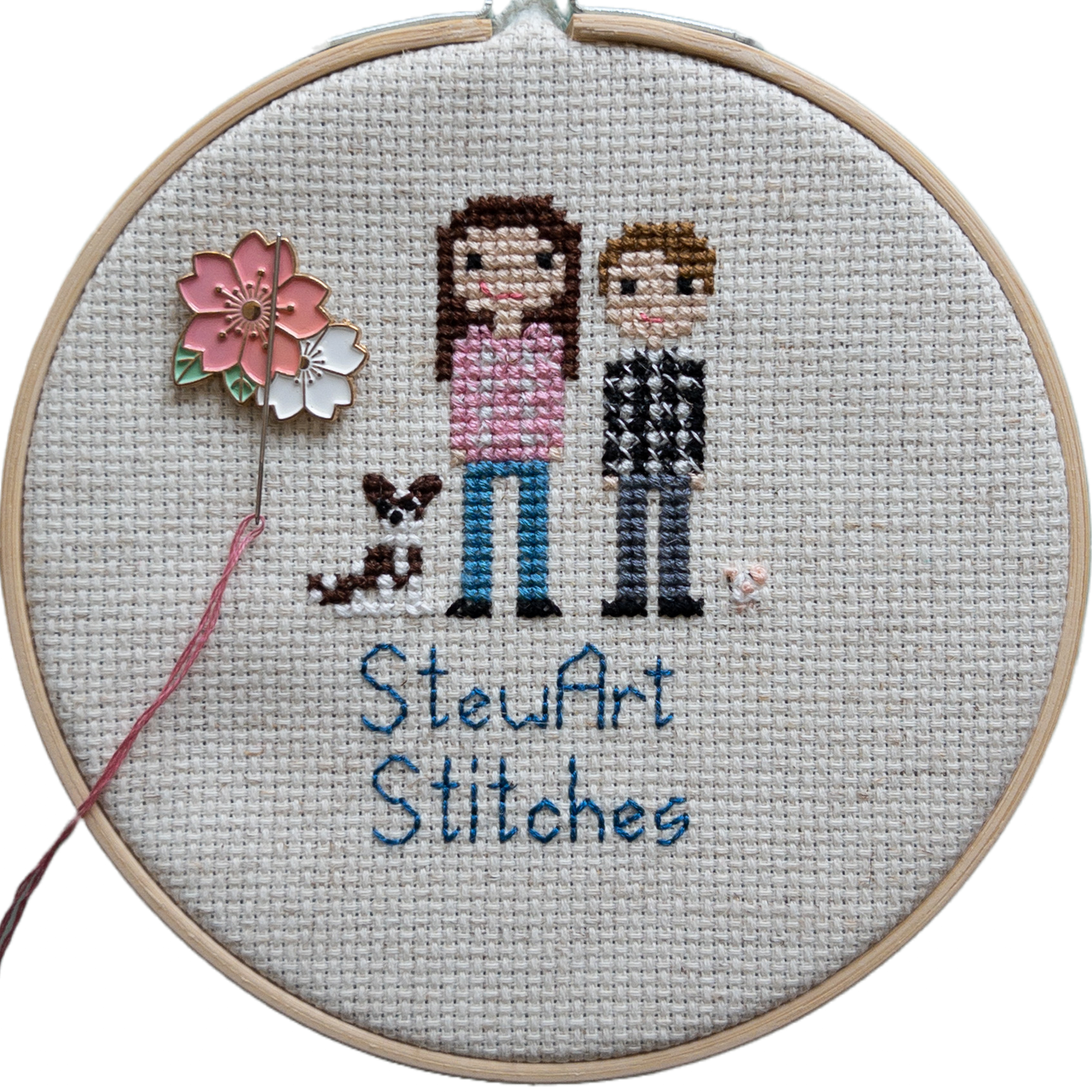 Pink and White Flowers Enamel Needle Minder