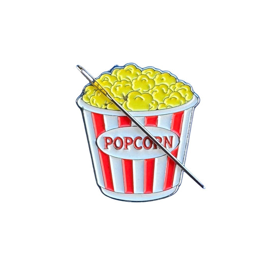 Popcorn magnetic enamel needle minder for needlepoint, cross stitch, embroidery and sewing projects.