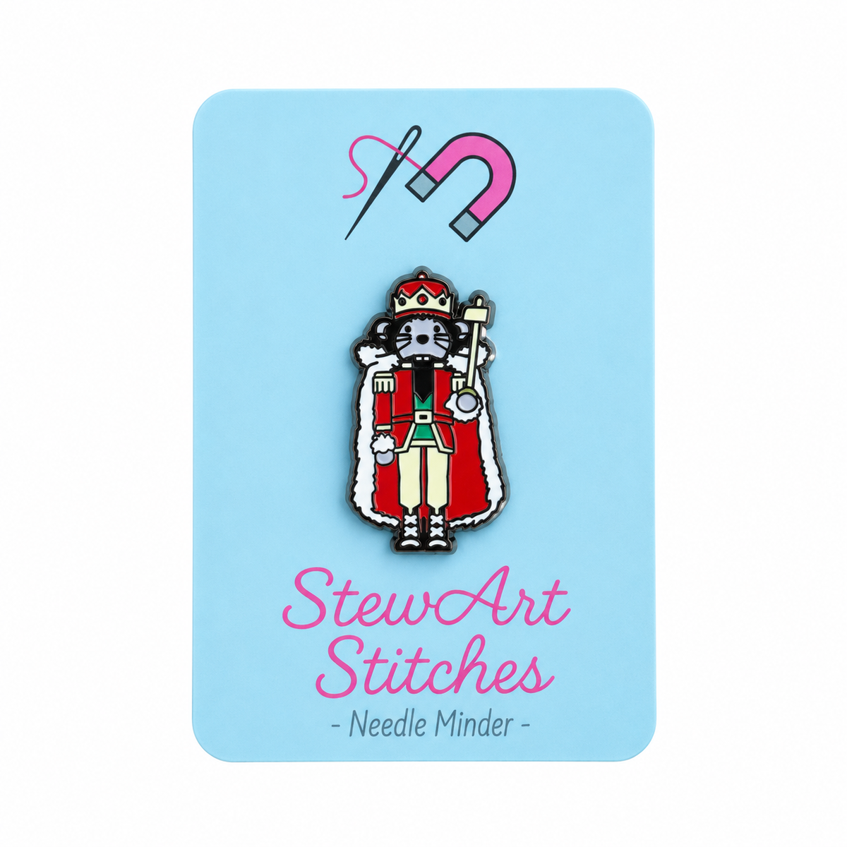 Mouse rat king nutcracker Magnetic Enamel Needle Minder for cross stitch, embroidery and needlepoint.