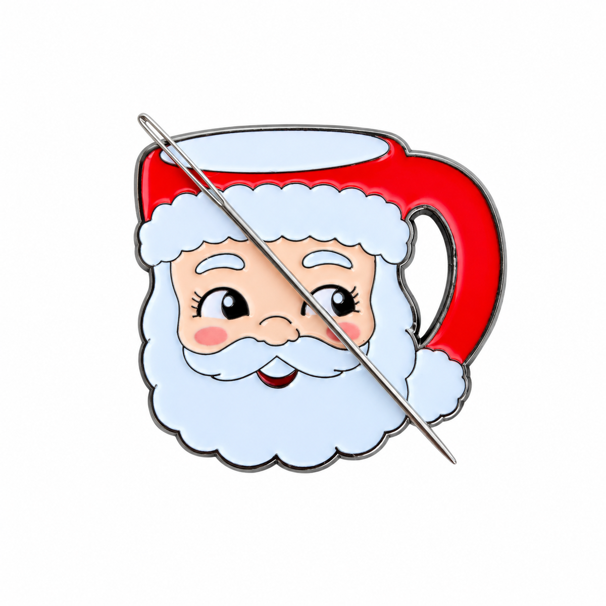 Christmas Santa Mug Needle Minder magnetic needle holder for cross stitch, needlepoint, embroidery, quilting, sewing and other stitching projects.