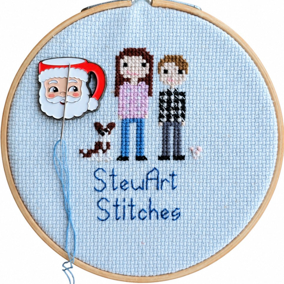 Christmas Santa Mug Needle Minder magnetic needle holder for cross stitch, needlepoint, embroidery, quilting, sewing and other stitching projects.