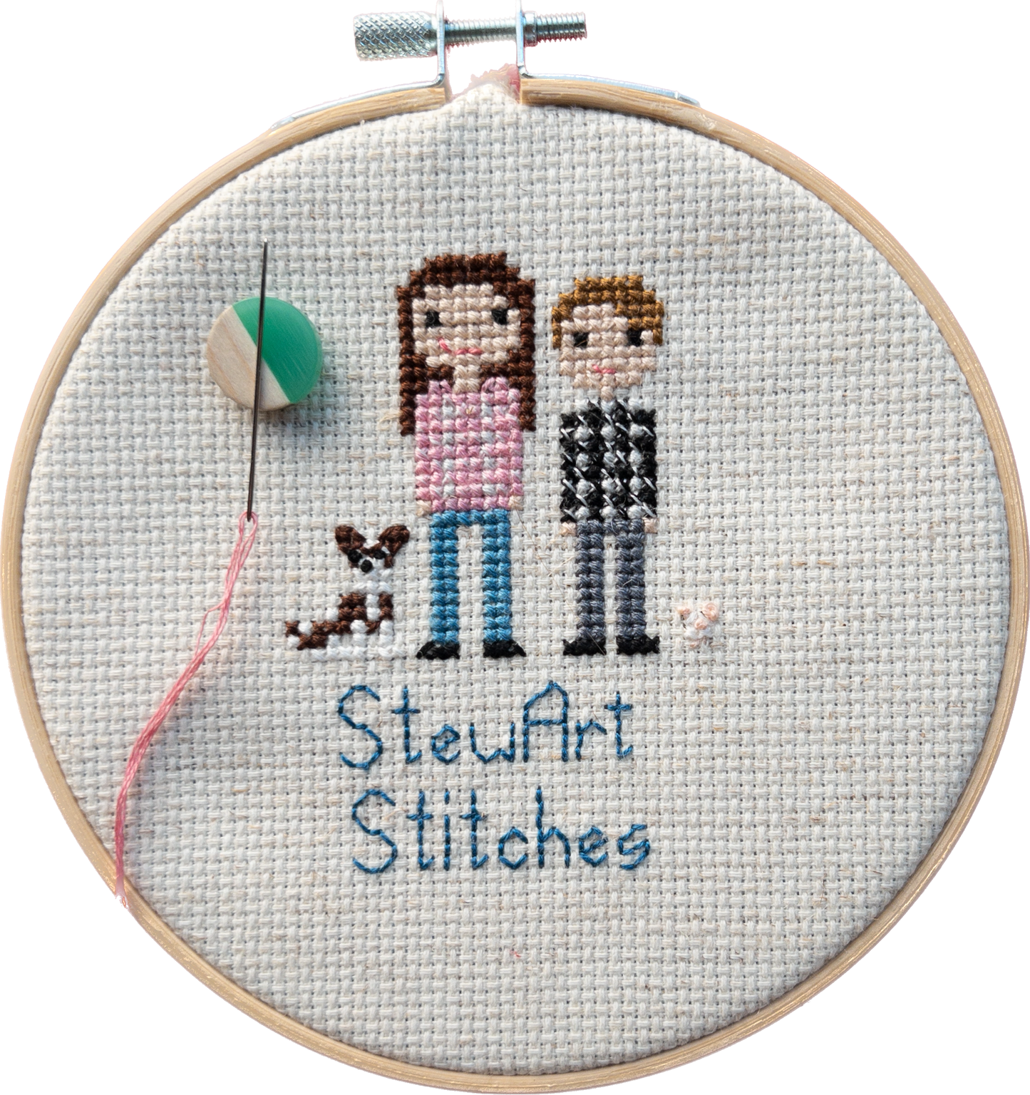 Circle shaped magnetic needle minder with green resin and natural wood – perfect for cross stitch, embroidery, needlepoint, quilting, and hand sewing. A unique and functional needle holder for stitchers and crafters.