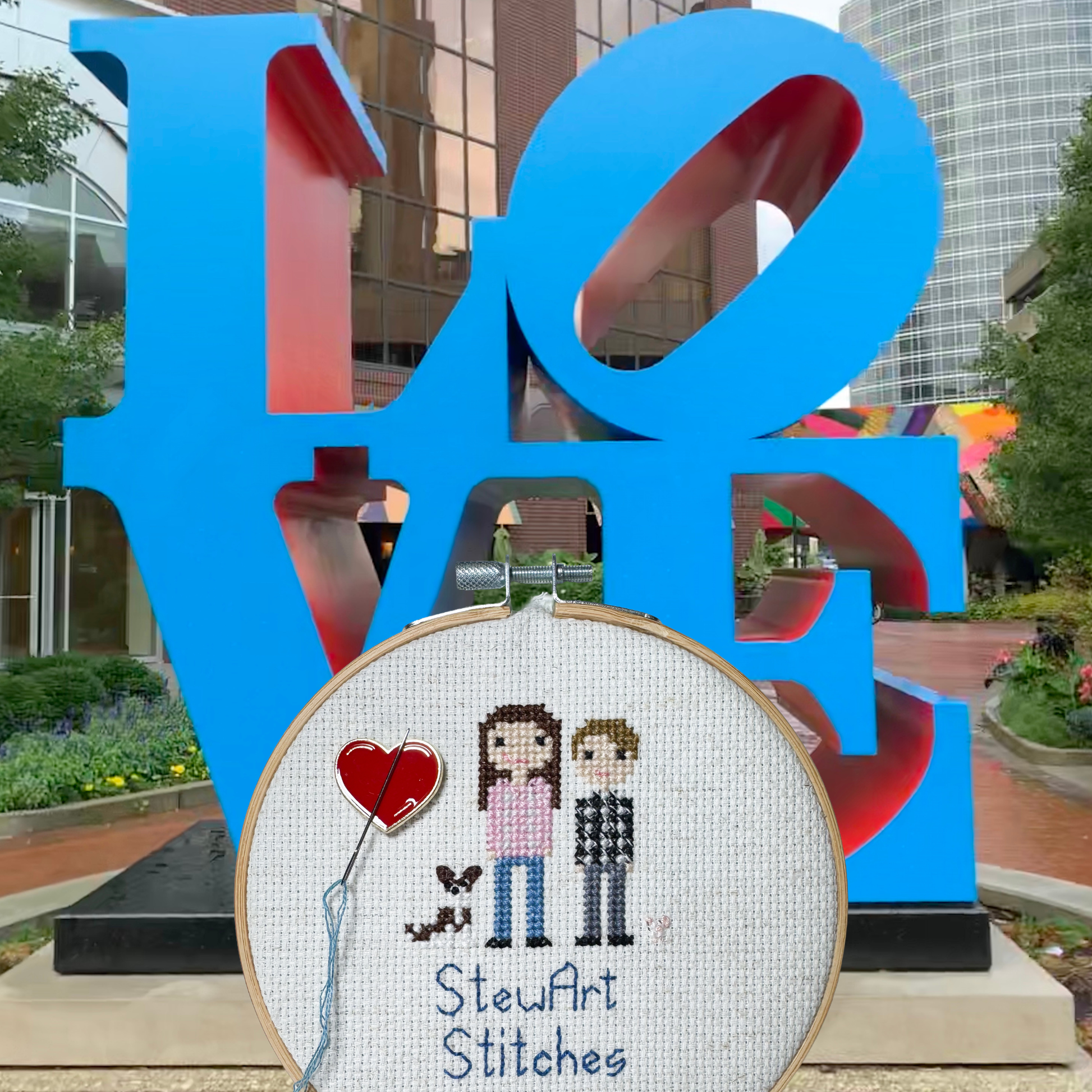 Red heart shaped magnetic enamel needle minder for cross stitch, embroidery, needlepoint and sewing projects.