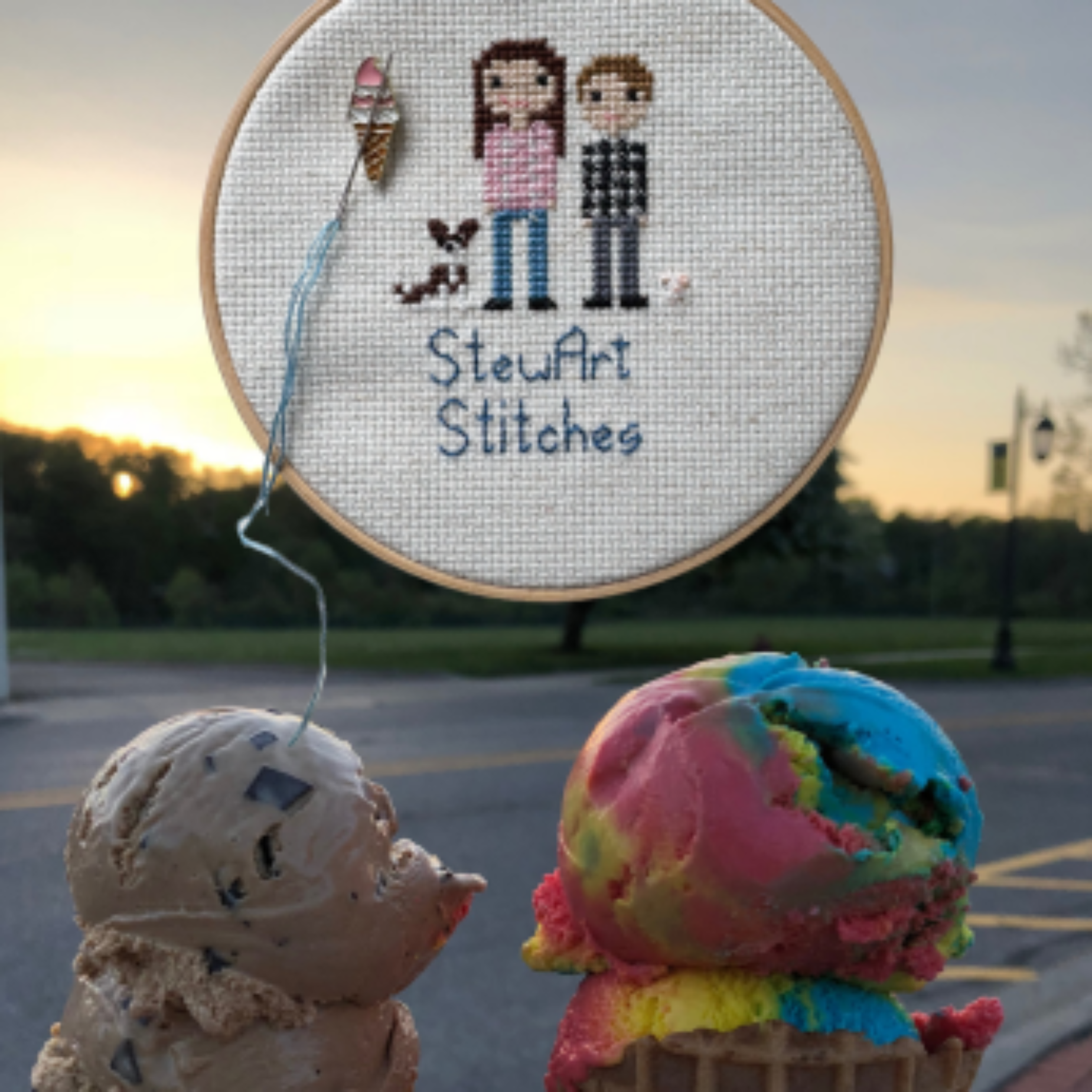 Ice cream cone magnetic needle minder – fun enamel accessory for cross stitch, embroidery, and needlepoint – sweet summer stitching gift for ice cream and dessert lovers.