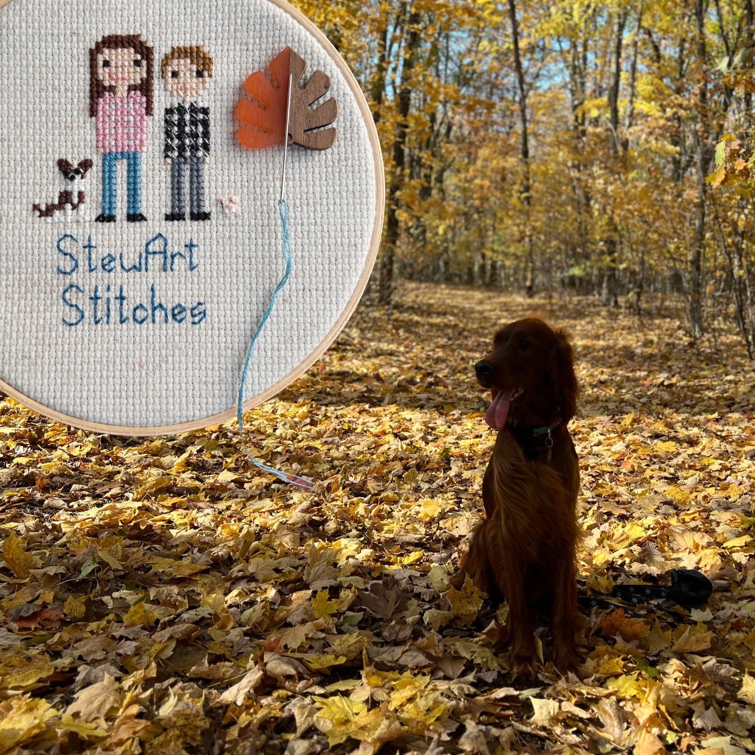 Autumn leaf magnetic needle minder made of wood and orange resin – accessory for cross stitch, embroidery, and needlepoint – fall stitching gift.