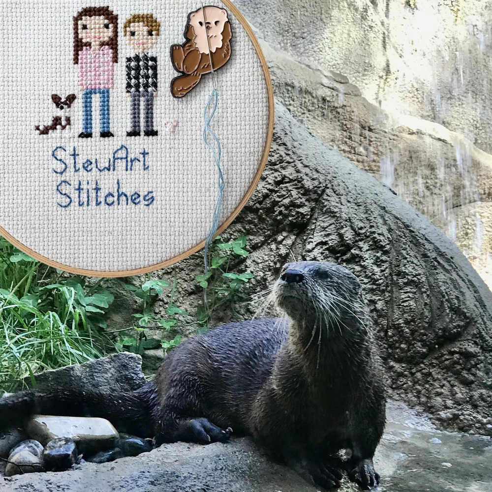 Brown otter magnetic needle minder – woodland animal enamel accessory for cross stitch, embroidery, and needlepoint – cute stitching gift for nature and wildlife lovers.