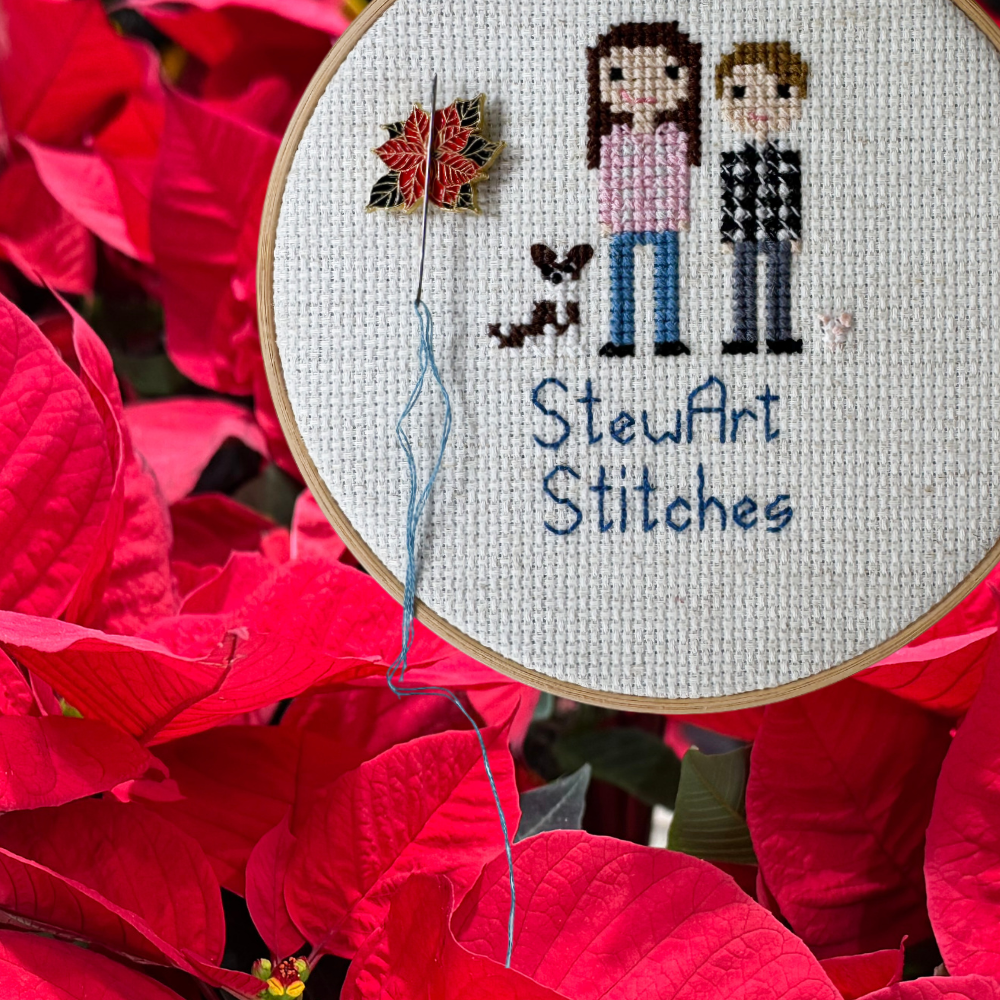 Poinsettia Enamel Magnetic Needle Minder — add a festive floral touch to your cross stitch, embroidery, needlepoint, quilting, or hand sewing! A merry and bright needle holder for every stitcher and crafter.