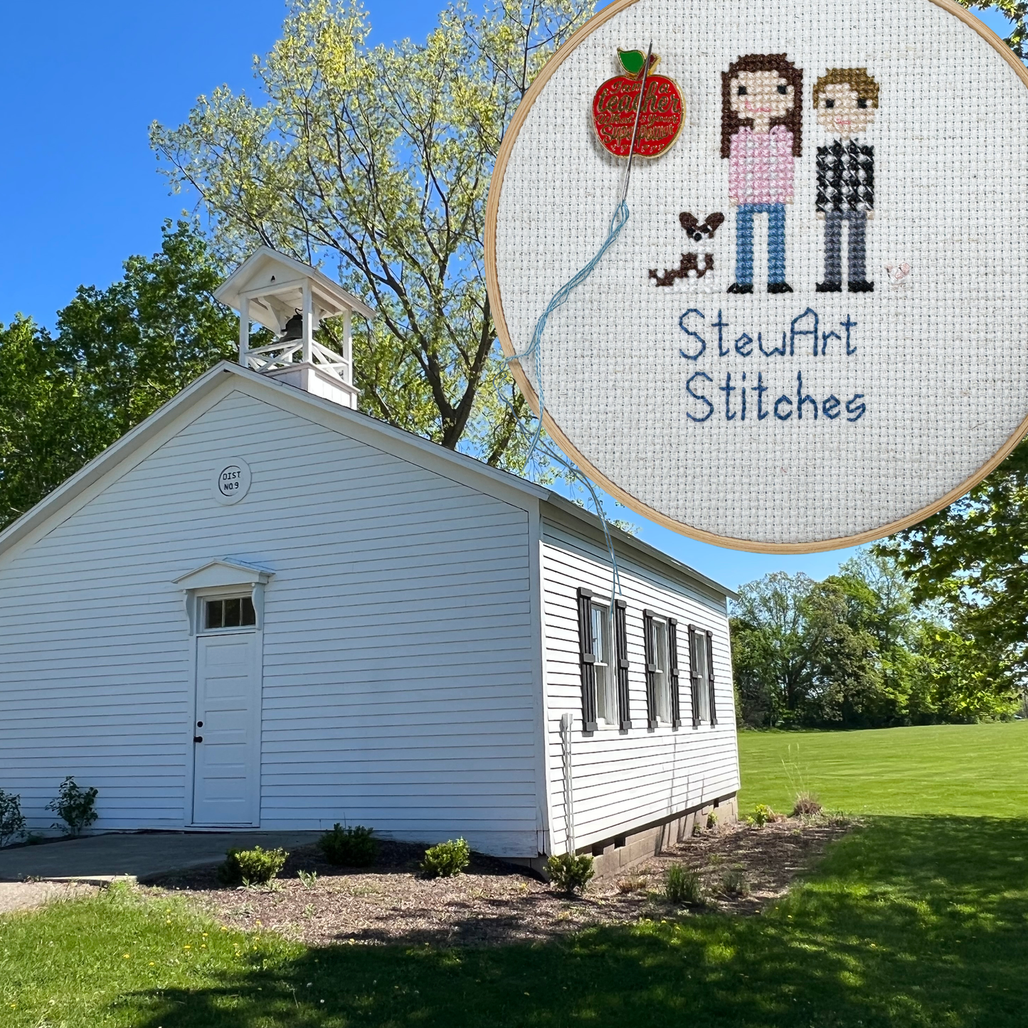 Red teacher apple magnetic enamel needle minder. Cute enamel accessory for cross stitch, embroidery, knitting, crocheting, sewing and needlepoint.