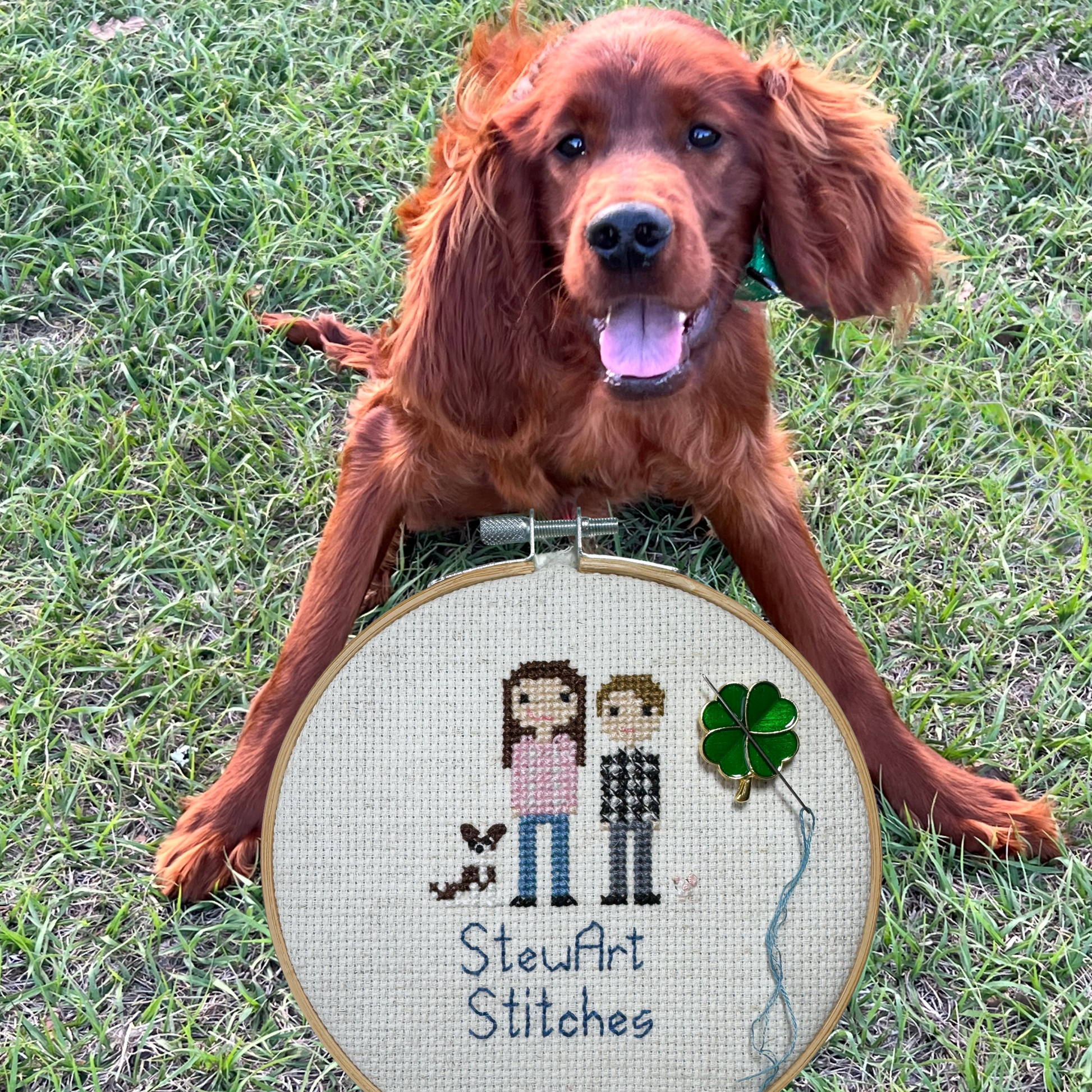 Green shamrock magnetic enamel needle minder – lucky needle holder for cross stitch, embroidery, sewing, quilting, or needlepoint. Great for St. Patrick’s Day stitching.