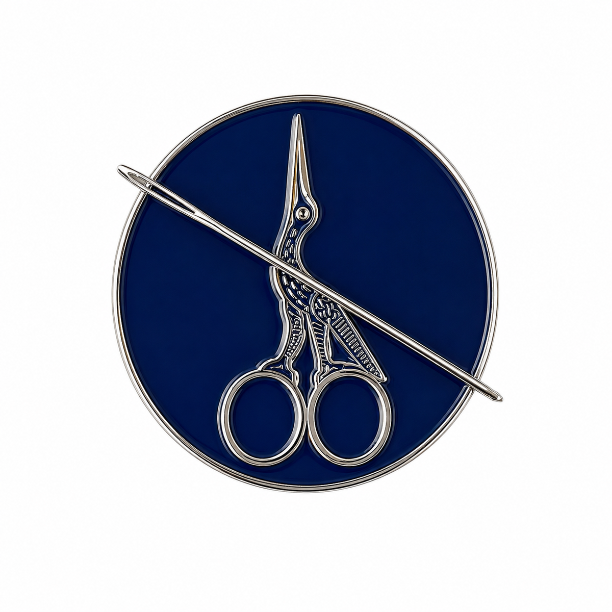 Stork scissors magnetic enamel needle minder for needlepoint, cross stitch, embroidery and sewing projects.