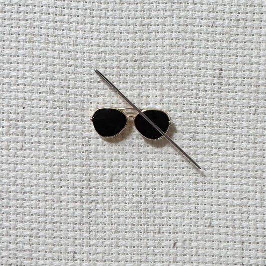 Aviator sunglasses magnetic needle minder – stylish enamel accessory for cross stitch, embroidery, and needlepoint – cool retro stitching gift for summer and travel lovers.