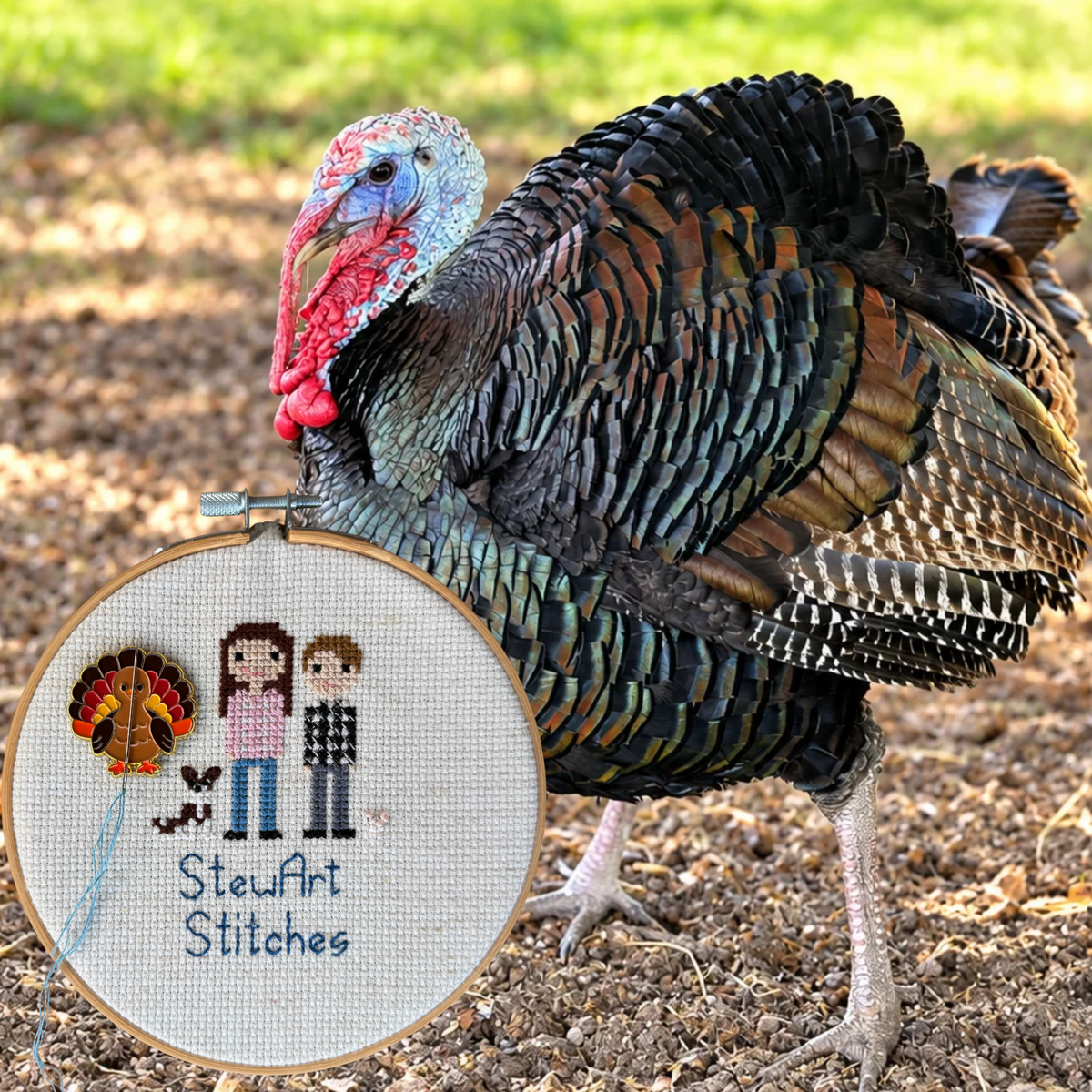 Colorful turkey enamel needle minder. Magnetic needle holder for cross stitch, needlepoint, embroidery, quilting, sewing and other stitching projects.