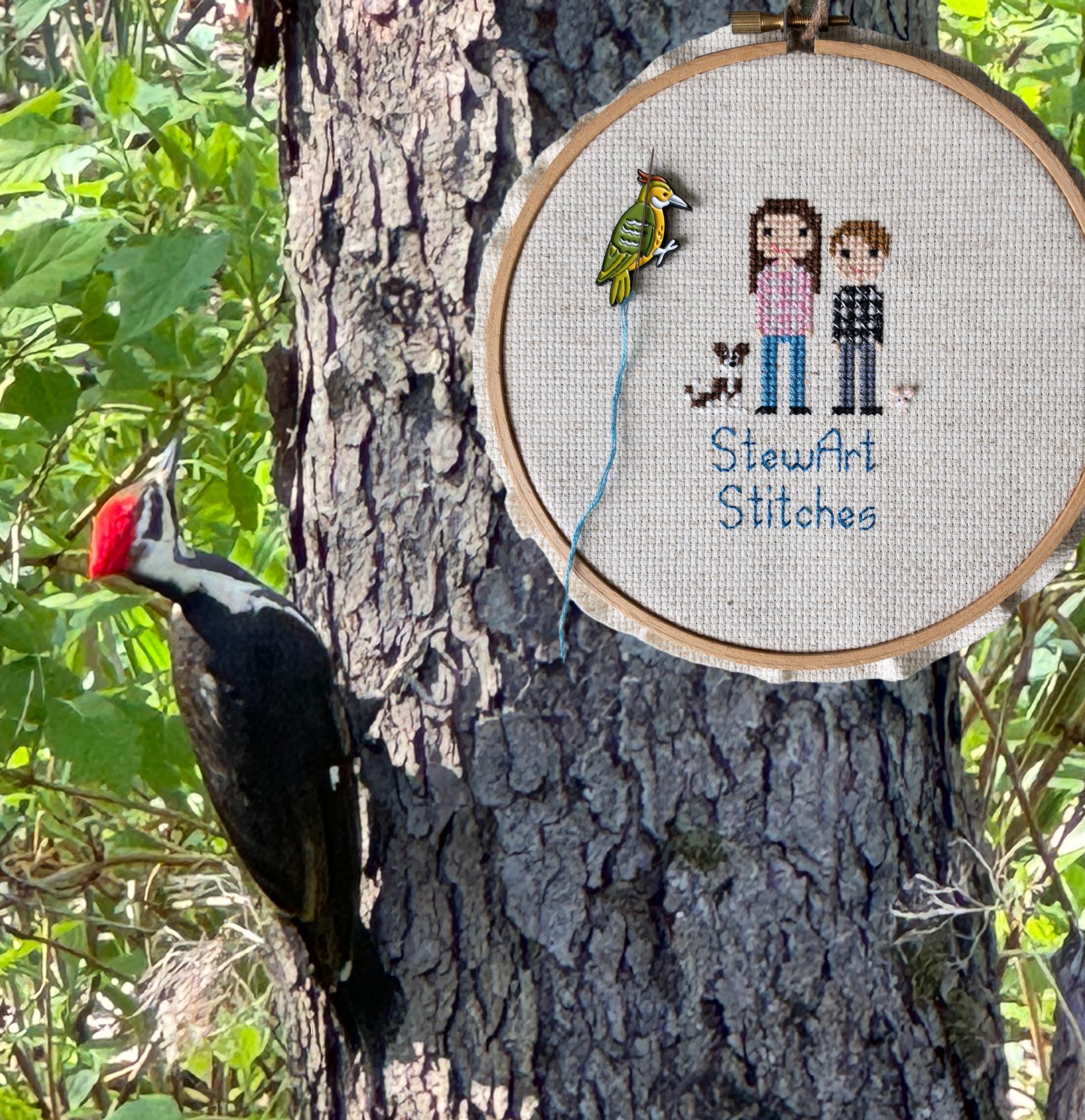 Woodpecker magnetic enamel needle minder – vibrant needle holder for cross stitch, embroidery, sewing, quilting, or needlepoint. A great pick for nature lovers and birdwatching stitchers.